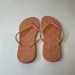 Old Navy Flip Flops Sz 6 Pink with Banana Design